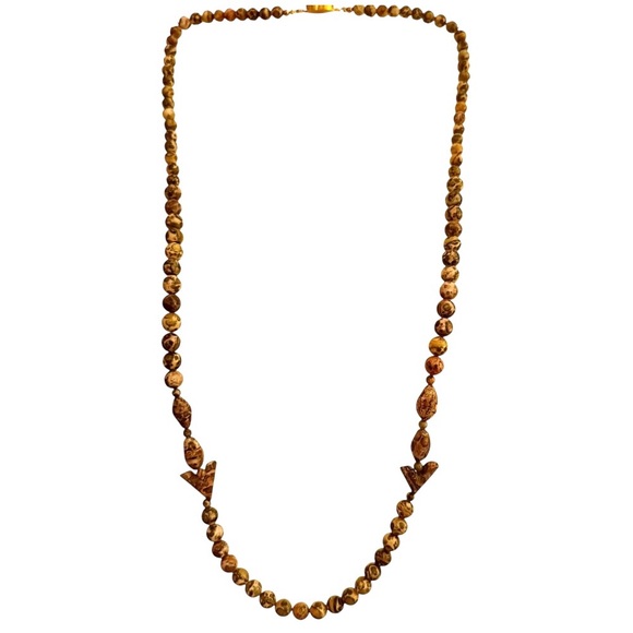 Vintage 14K Gold Filigree Hand Strung Clasp Jasper Bead Necklace - Picture 4 of 10